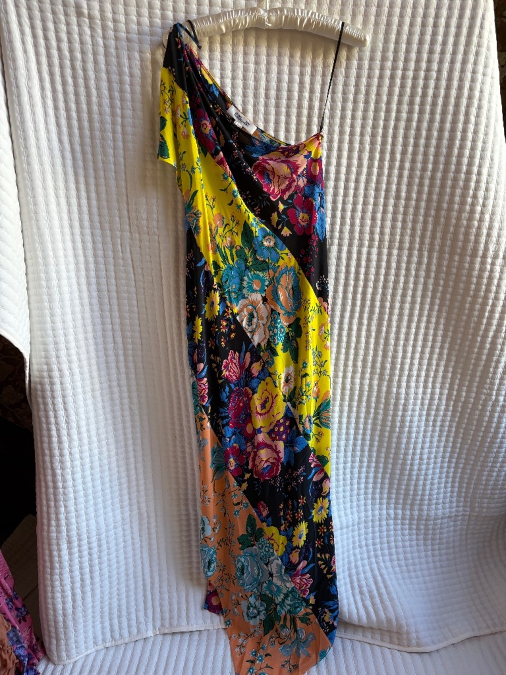 Diane von Furstenberg Floral One Shoulder Asymmetric Maxi Dress Large
